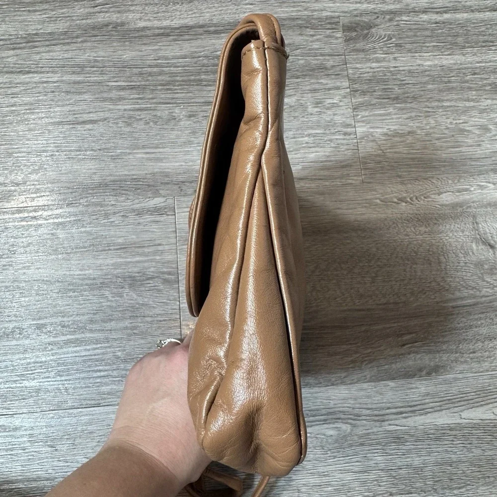 Vintage SAS Brown Leather Slouchy Flap Crossbody Shoulder Bag Purse USA Made Y2K